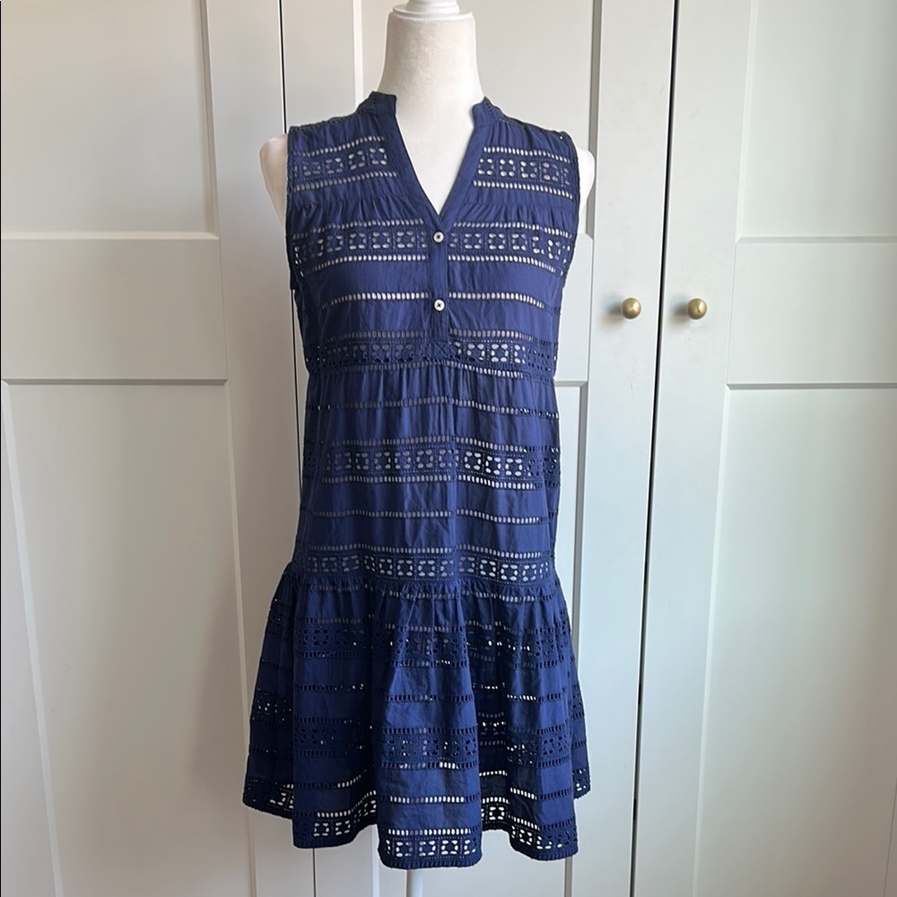 Vilagallo Navy Sleeveless Eyelet Dress | 38/S
